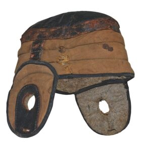 Flat Top Dog-Eared Leather and Canvas Vintage Football Helmet