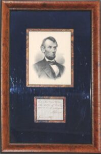 Framed 1/11/1865 President Abraham Lincoln Civil War Signed Parchment