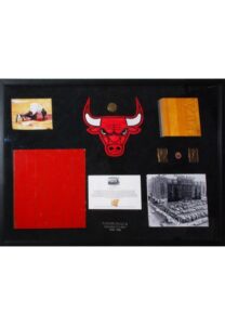 Framed 1929-1994 Chicago Stadium & Michael Jordan Shadowbox Display Piece of Original Floor