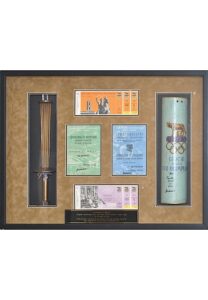 Framed 1960 Olympic Torch and Case Twice-Autographed by Cassius Clay & Muhammad Ali with Signed Ceremony Tickets