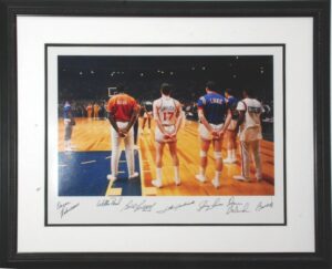 Framed 1968 Madison Square Garden All-Star Game Autographed Photo with Oscar, DeBusschere, Reed, Lucas and Others