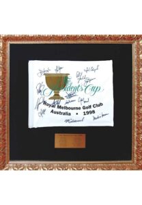 Framed 1998 Presidents Cup Team Autographed Golf Flag with Tiger Woods