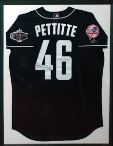 Framed 2001 Andy Pettitte All-Star Game Autographed Replica BP Jersey Given to Brian McNamee