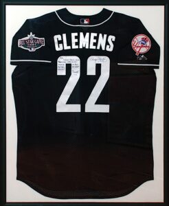 Framed 2001 Roger Clemens All-Star Game Autographed Replica BP Jersey Given to Brian McNamee