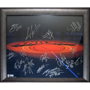 Framed 2011 NY Knicks Autographed 20×24 Photo of Knicks Emblem at Center Court