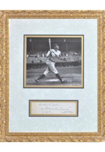 Framed 6/16/1940 Babe Ruth Signature Cut With His NY City Address