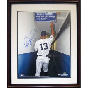 Framed Alex Rodriguez Autographed Touching The Joe DiMaggio Quote In The Yankee Stadium Tunnel Vertical 16×20 Photo