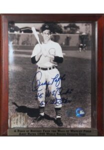 Framed Andy Pafko Autographed Photo with a Piece of Wrigley Field’s Brick Wall