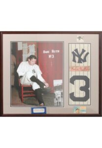 Framed Babe Ruth Autographed Cut Display With Jersey Yankee Logo & No. 3