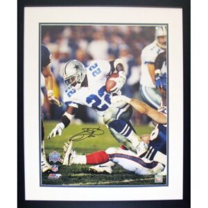 Framed Emmitt Smith Autographed Super Bowl XXVII Rushing vs. Bills Vertical 16×20 Photo