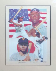 Framed Hank Aaron & Sadaharu Oh Autographed Limited Edition Rendering