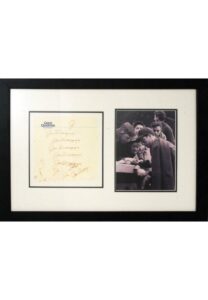 Framed Joe DiMaggio Multiple Signature Hotel Stationery