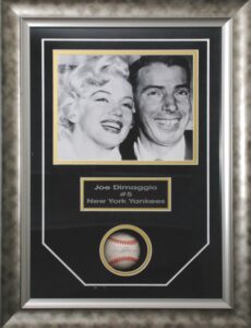 Framed Joe DiMaggio Signed Baseball Shadowbox with Marilyn Monroe Photo