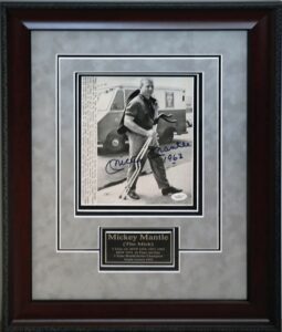 Framed Mickey Mantle B&W Original Autographed Wire Photo