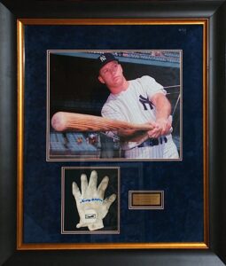 Framed Mickey Mantle Used Autographed Golf Glove with Photo Display from Mantle Family Auction