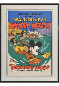 Framed Mickey Mouse “Touchdown Mickey” Limited Edition Serigraph Autographed by Joe Namath