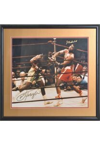 Framed Muhammad Ali & Joe Frazier Autographed 16″ x 20″ Photo