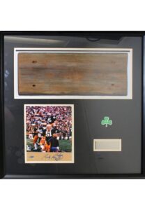 Framed Notre Dame Stadium Bench Pieces with Rudy Ruettiger Signed Photo