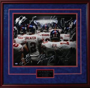 Framed NY Giants Autographed Photo with Eli, Strahan & Osi