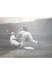 Framed Original Type-1 Black & White Photograph of Tris Speaker Sliding Into 3rd Being Tagged Out by Frank “Home Run” Baker 