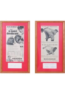 Framed Ralph Branca & Allie Reynolds Autographed Cuts with Featured Advertisements