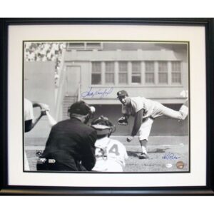 Framed Sandy Koufax & Ken Regan Autographed Pitching Horizontal B/W 16×20 Photo