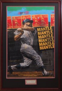 Framed Super Sized Mickey Mantle Hand Enhanced Stephen Holland Giclée with Autographed Cut