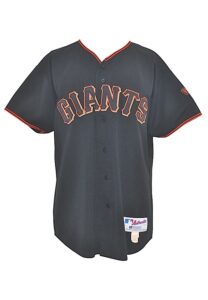 Game-Used & Autographed San Francisco Giants Jerseys — 2001 Rich Aurilia Home, 2001 Kirk Rueter Black Alternate & 1999 Sonny Jackson