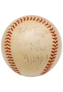 Game-Used Baseball Attributed to 9/24/1957 Final Game at Ebbets Field & Dodger Year Book 1957