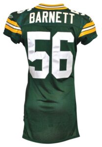 Green Back Packers Game-Used Jerseys — 2008 Nick Barnett, 1996 Keith Jackson Road & 2008 Al Harris Road