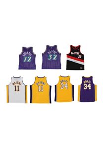 Grouping Of Autographed Jerseys Including O’Neal x2, Malone x3, Stockton & Pippen