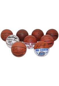 Grouping Of NBA Hall Of Famers & Stars Autographed Basketballs Including Pippen, Payton, Stockton, Robinson & More