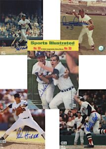 Grouping Of Signed Baseball Photographs & Magazine Including Carew, Fisk, Monoso