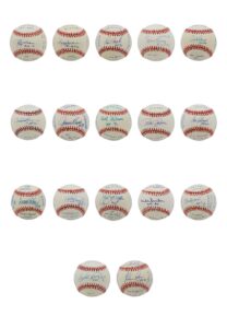 Hall of Fame Autographed Statistical Baseballs Including Brock, Banks, Carew, Bench, Fingers, Ryan, Musial, Rose & Others