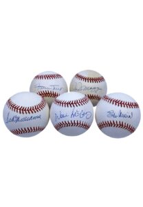 Hall Of Famers Single-Signed Baseballs – Mays, DiMaggio, Williams, Musial, McCovey