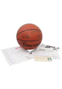 Hall Of Famers & Stars Multi-Signed Basketball Including Kareem & Various Autographed Cuts & Programs Including Reed & Others