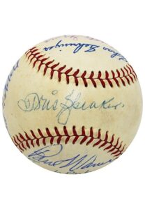 Hall Of Famers & Stars Multi-Signed OAL Baseball Including Foxx, Speaker, Grove & More