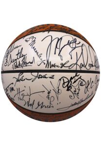 Hall Of Famers & Stars Multi-Signed White Panel Basketball Loaded With 45 Signatures Including Jordan, Wilt x2, Russell & More