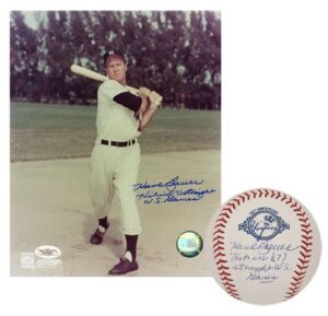 Hank Bauer NY Yankees Autographed & Inscribed “Hitting Streak 17 WS Games” Baseball & Photo