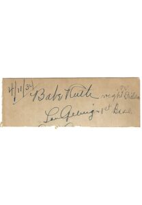 High Grade 1934 New York Yankees Babe Ruth & Lou Gehrig Autographed Cut