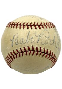 High Grade 1938 Brooklyn Dodgers Team-Signed ONL Baseball With Ruth & Others