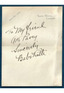 High-Grade Babe Ruth Autographed Note On Hotel Stationary