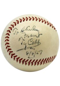 High Grade Ty Cobb Single Signed & Inscribed OAL Baseball