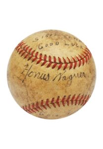 Honus Wagner Single-Signed Baseball with 8/10/1948 Ralph Kiner Home Run Inscriptions