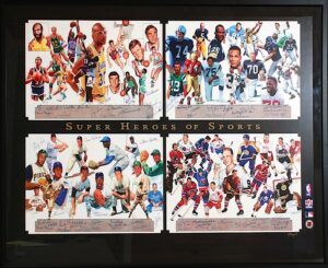 Incredible Framed Super Heroes of Sports Autographed Lithograph