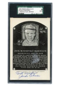 Jackie Robinson Signed HOF B&W Plaque Postcard