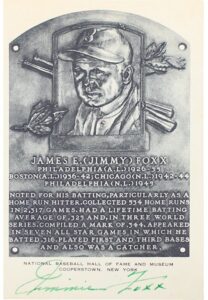 Jimmie Foxx Autographed Vintage Artuve Hall Of Fame Plaque Postcard