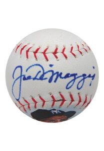 Joe DiMaggio Autographed Mini Baseball Hand Painted by Jolene Jesse