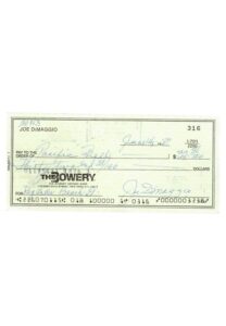 Joe DiMaggio Autographed Personal Bank Check