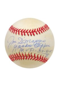 Joe DiMaggio Single-Signed Baseball Inscribed “Yankee Clipper  MVP 39-41-47”